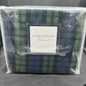 Charter Club Flannel Sheet Set - Navy and Forest Plaid
